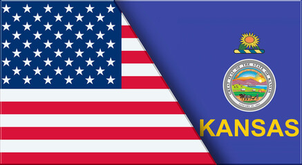 Flags of USA and Kansas. United States and Kansas official flags