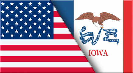 Flags of USA and Iowa. United States and Iowa official flags