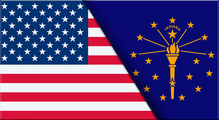 Flags of USA and Indiana. United States and Indiana official flags