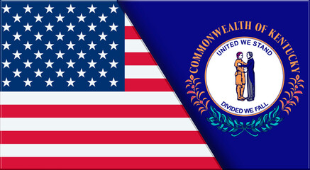 Flags of USA and Kentucky. United States and Kentucky official flags