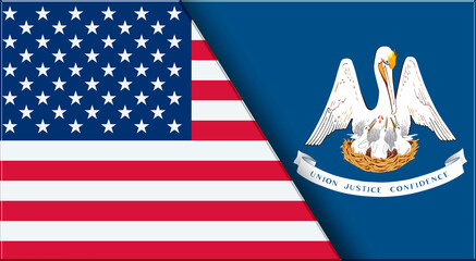 Flags of USA and Louisiana. United States and Louisiana official flags