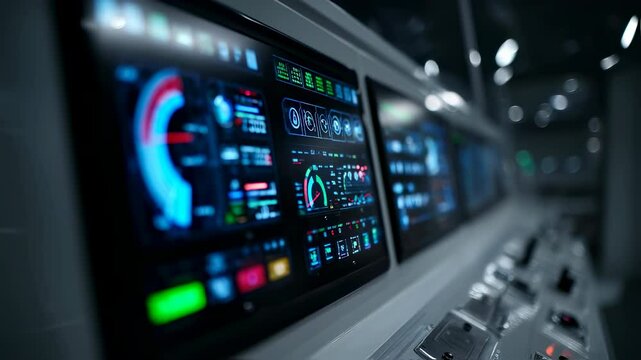 Complex digital interface displaying vital information, suggesting advanced technological monitoring within a spacecraft or sophisticated control center