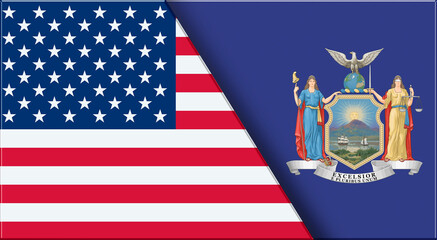 Flags of USA and New York. United States and New York official flags