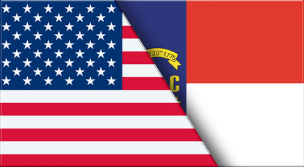 Flags of USA and North Carolina. United States and North Carolina official flags