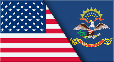 Flags of USA and North Dakota. United States and North Dakota official flags