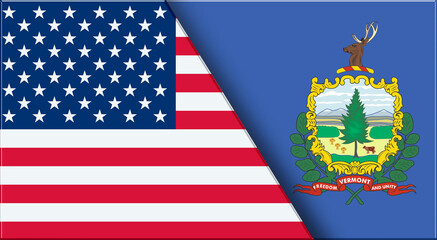 Flags of USA and Vermont. United States and Vermont official flags