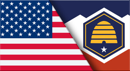 Flags of USA and Utah. United States and Utah official flags