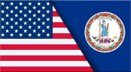 Flags of USA and Virginia. United States and Virginia official flags