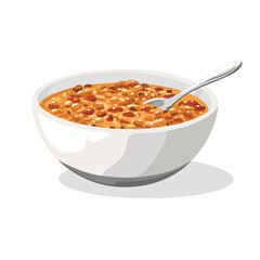 Minimalist Hoppin’ John in White Bowl with Spoon – Vector Art