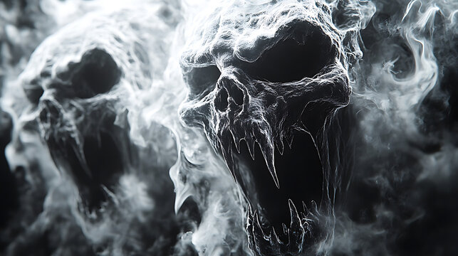 Spectral Screams Ethereal Skull Forms Emerging from Smoke
