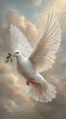 Fototapeta premium Soaring dove in divine sky a symbol of peace and hope