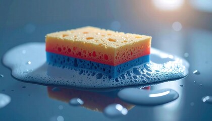 Colorful Sponge Glides Across Foam, Creating Soft Glare and Texture