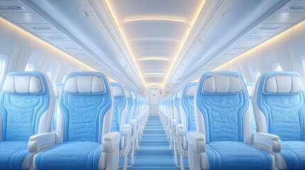 Spacious blue economy class interior with modern design features
