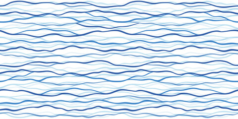 Sea waves seamless vector pattern. Hand drawn water background. Wavy ocean print, curly paint lines, watercolor