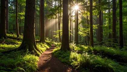 Fototapeta premium Sunlit Forest Path.