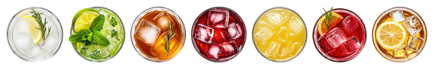 PNG Colorful refreshing drinks assortment, element set on transparent background