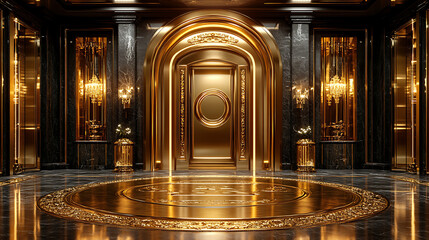 Luxurious Gold and Black Marble Entrance Hallway Interior Design