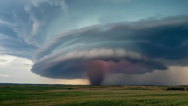 A large storm cloud with a funnel cloud in the middle