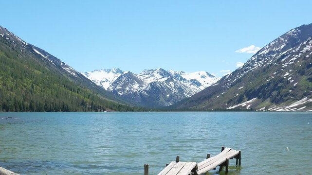 Beautiful mountain lake. Multinsky lakes, clean untouched lake in the Altai mountains. Beauty and virginity of Siberian nature.