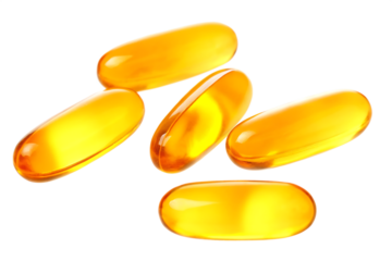 Golden omega 3 capsules isolated on a white background