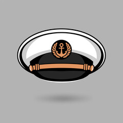 Captain's Hat Icon with Anchor Emblem. Vector Illustration