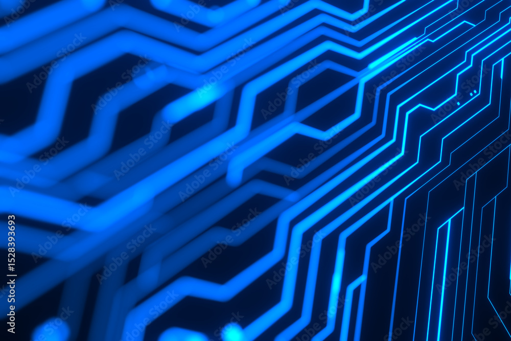Poster abstract glowing blue circuit lines on a dark background. futuristic digital pattern representing te