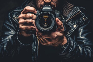Close up of hands gripping a classic vintage camera for capturing timeless moments