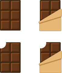 Chocolate bar. Flat illustration of chocolate bar vector icon. Chocolate in wrapper and bitten.