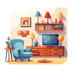 Professional Modern Furniture Room Cartoon Vector Illustration for Interior Design Projects