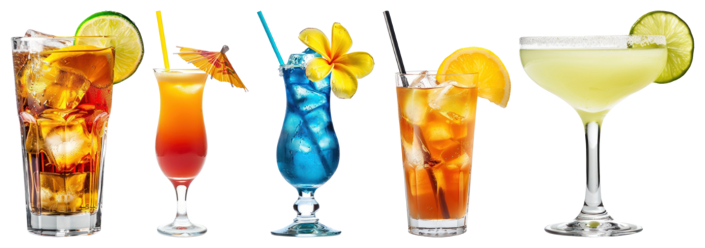 PNG Colorful refreshing cocktails variety, element set on transparent background