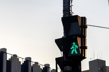 Pedestrian traffic light on the Avenue, in downtown of the city in Brazil