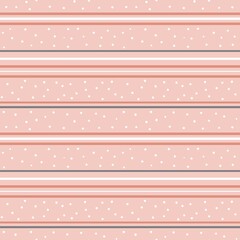 Seamless Graphic Pattern in Pastel Colors. Cute Autumn handpainted pattern in pastel orange, purple, and pink on a soft pink background with stripes and dots.