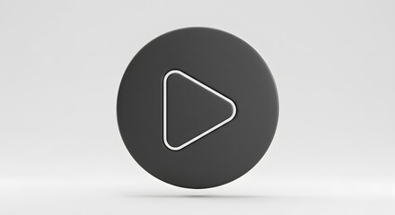 Ícone 3D moderno de botão de play em estilo minimalista isolado redondo
