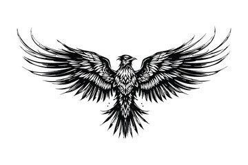 Obraz premium Majestic phoenix bird rising tattoo design silhouette isolated on white background