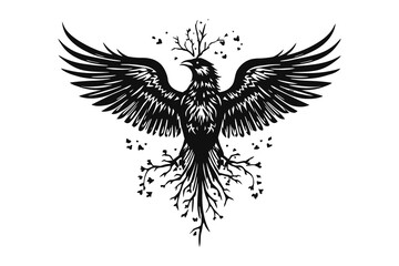 Obraz premium Majestic phoenix rising tattoo vector design silhouette isolated on white background