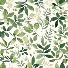 Delicate green leaves pattern on a white background