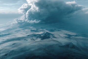 Obraz premium Vast alien ocean under an ominous cloud formation showcasing mysterious dark waters and ethereal landscapes