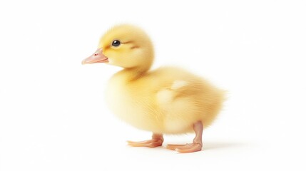 Yellow duckling against white background