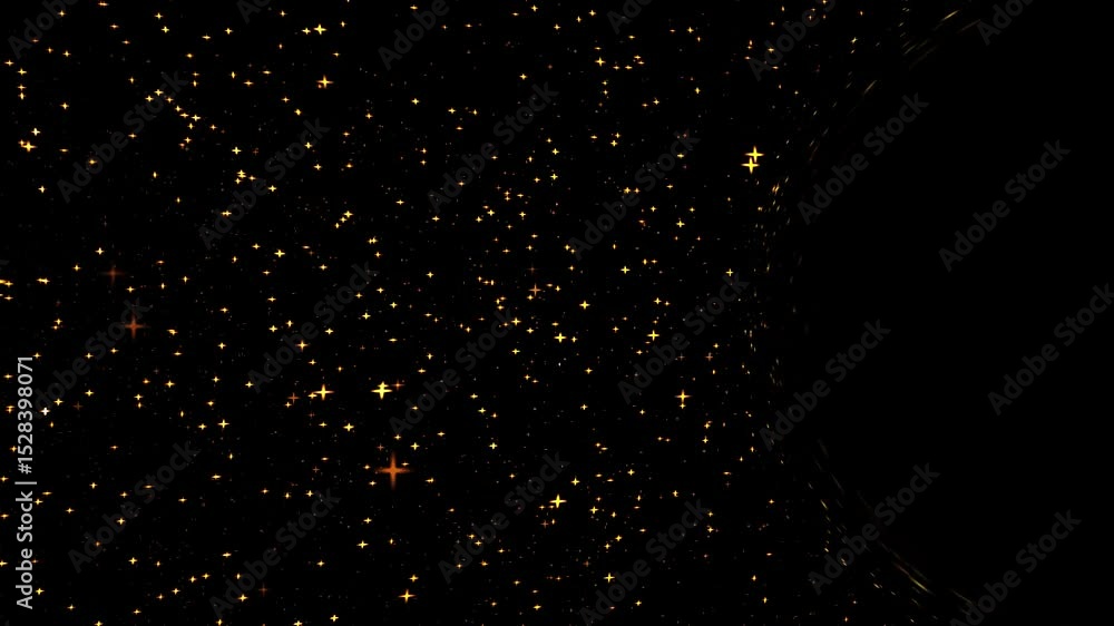 Poster golden star particles floating towards in space into the black hole effect. perfect for compositing