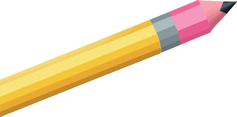 Yellow wooden pencil with an eraser tip isolated on a white background, perfect for school, office, or art