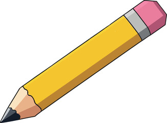 Yellow wood pencil with a pink eraser, a school writing and drawing tool isolated on a white background