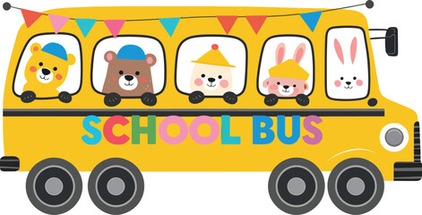 Yellow cartoon school bus with happy children