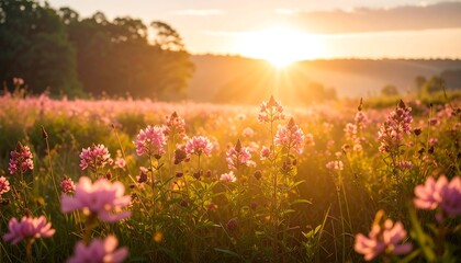 Sunset Meadow Wildflowers Bloom.