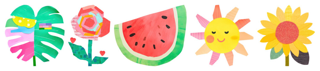 Obraz na płótnie Canvas PNG Colorful whimsical nature elements, element set on transparent background