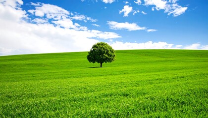 Lone Tree with Green Hill, and Blue Sky.