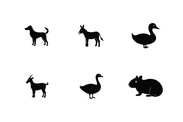 Pack of household and farm animal silhouettes in set design vector illustration.