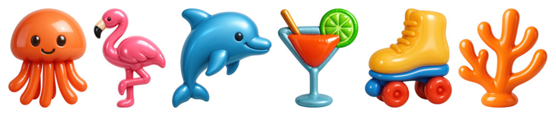 Naklejka na ściany i meble PNG Colorful playful summer icons collection, element set on transparent background