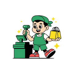 a illustration of a cartoon cashier 