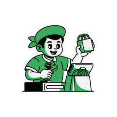 a illustration of a cartoon cashier 