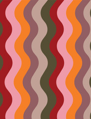 Retro seamless pattern with wavy stripes in earthy and warm tones. Perfect for vintage-inspired design, fabric prints, and digital art